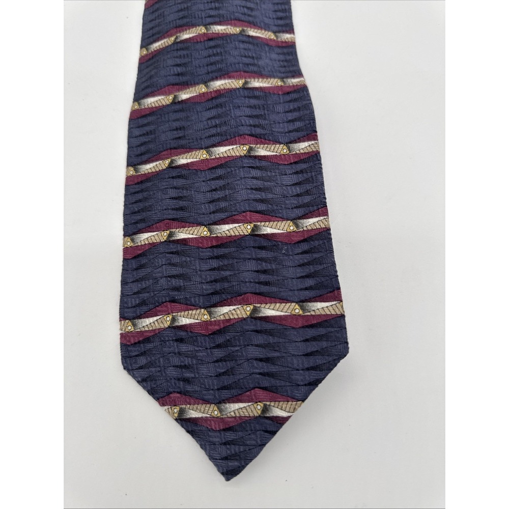 Chez‎ Roffe New York  100% Silk Men's Tie multicolor geometric on Blue